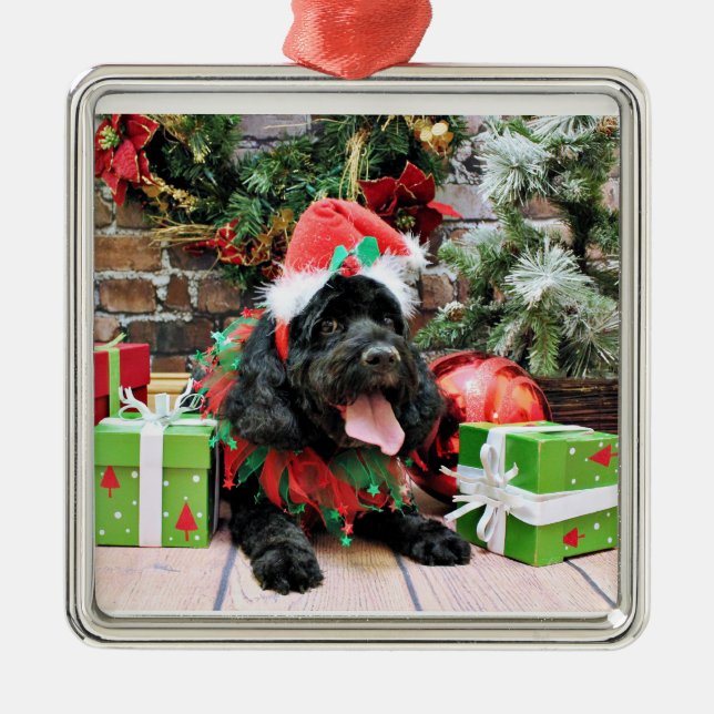 Ornement Carré Argenté Noël - Cockapoo - Jack (Devant)