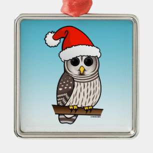 Ornement Carré Argenté Noël de hibou barré de Père Noël