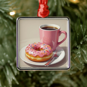 Ornement Carré Argenté Noël de la beigne et du café congelés roses