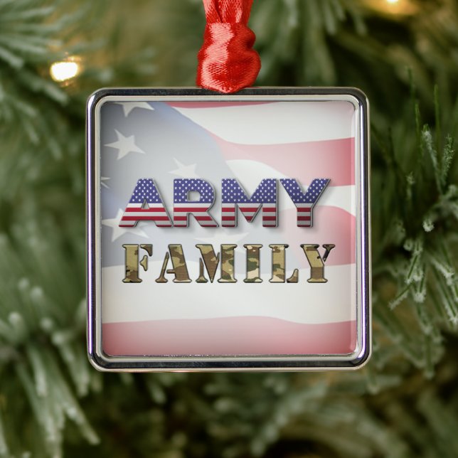 Ornement Carré Argenté Noël de la famille de l'armée (Arbre)