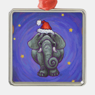 Ornement Carré Argenté Noël des éléphants