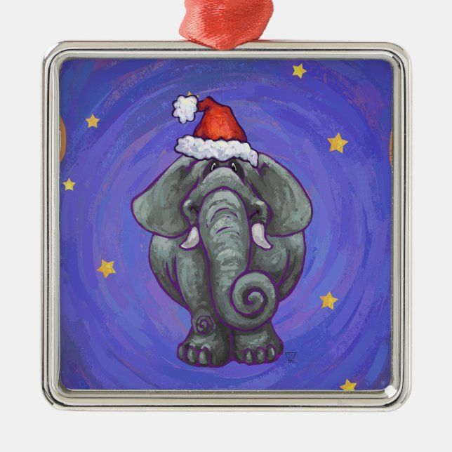 Ornement Carré Argenté Noël des éléphants (Devant)