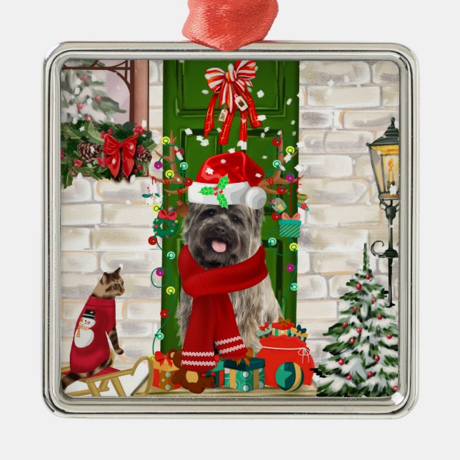 Ornement Carré Argenté Noël du chien de Cairn Terrier (Devant)