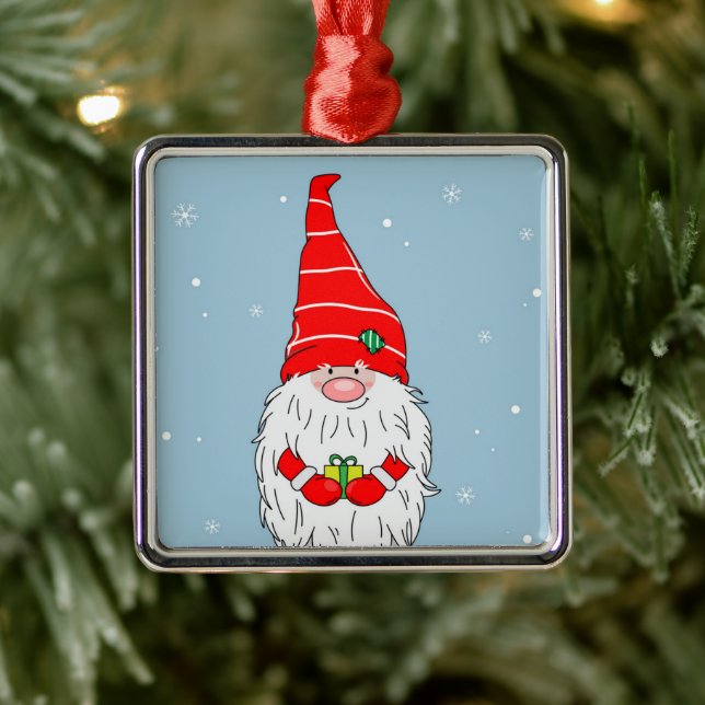 ORNEMENT CARRÉ ARGENTÉ **NOËL GNOMES** ORNAMENT DE NOËL (Arbre)