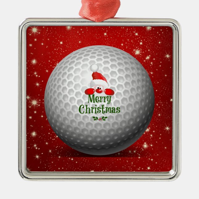 Ornement Carré Argenté Noël Golf Père Noël Design (Devant)