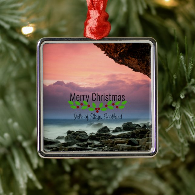 Ornement Carré Argenté Noël, île de Skye, Écosse, (Arbre)