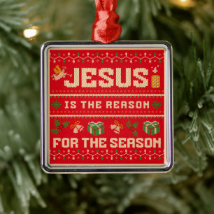 Ornement Carré Argenté Noël Jésus Est La Raison De La Saison