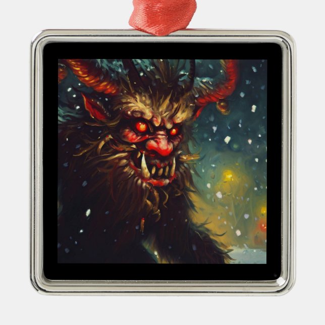 Ornement Carré Argenté Noël Krampus 4 (Devant)