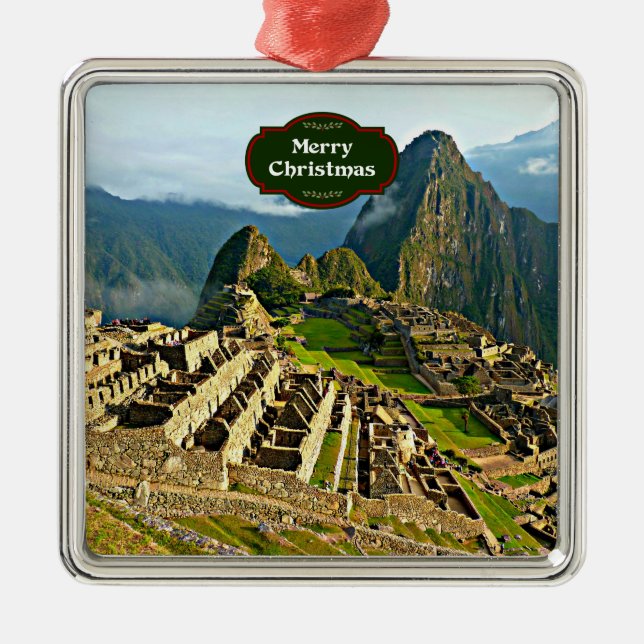 Ornement Carré Argenté Noël Machu Picchu (Devant)