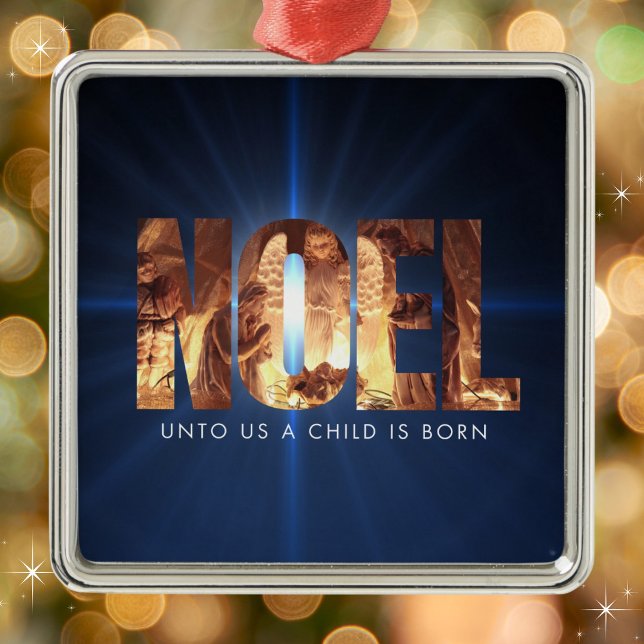 Ornement Carré Argenté NOEL Nativité Scène minimaliste Noël (Available on multiple types of ornaments. Merry Christmas!)