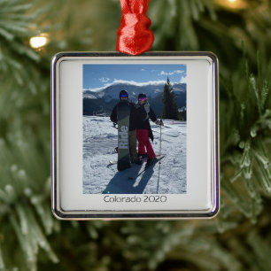 Ornement Carré Argenté Noël personnalisé avec votre propre photo