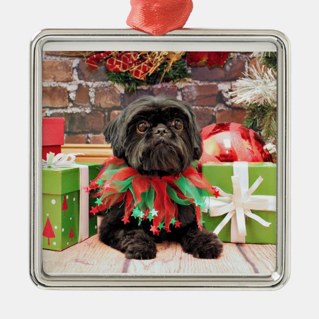 Ornement Carré Argenté Noël - Shih Tzu - lis (Devant)