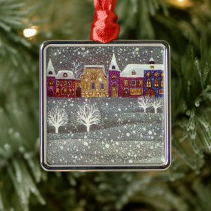 Ornement Carré Argenté Noël Vintage, Cheval du Père Noël
