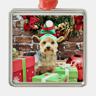 Ornement Carré Argenté Noël - Yorkie - Vinnie #32