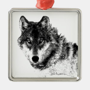 Ornement Carré Argenté Noir Blanc Inspiration Wolf Eyes