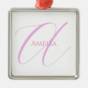 Ornement Carré Argenté Nom Chic Monogramme Lettre initiale Calligraphie