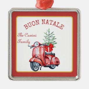 Ornement Carré Argenté Nom de famille italien Buon Natale Custom Tree