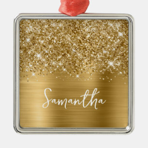 Ornement Carré Argenté Nom du glamour doré Glittery
