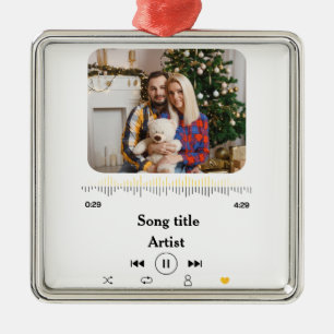 Ornement Carré Argenté Nom Personnalisé De La Chanson Et Amour Photo Pour