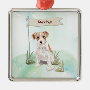 Ornement Carré Argenté Nom personnalisé Fil Haired Jack Russell Chien de 