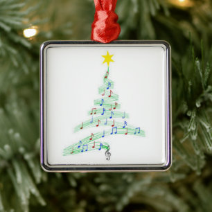 ORNEMENT CARRÉ ARGENTÉ **NOTES MUSICALES ARBRE DE NOËL** ORNAMENT