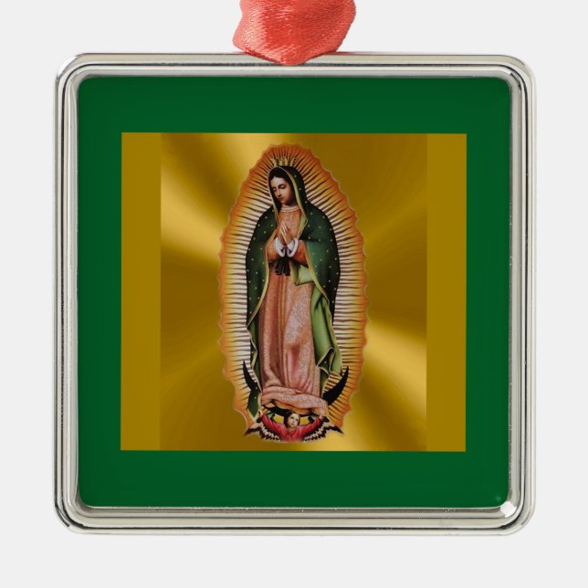 Ornement Carré Argenté Notre Madame d'ornement de Noël de Guadalupe (Devant)