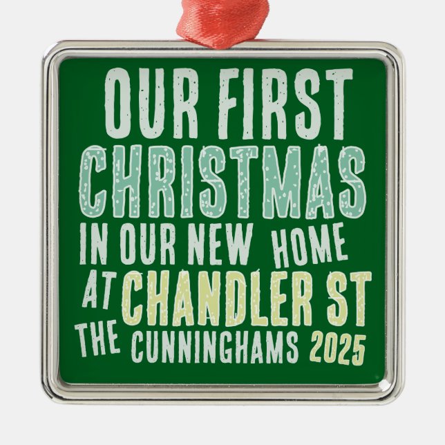 Ornement Carré Argenté Notre premier Noël dans notre nouvelle maison Mode (Devant)