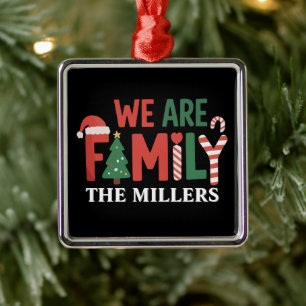 Ornement Carré Argenté Nous sommes une famille personnalisée Noël Famille