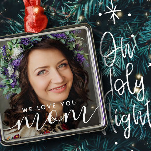 Ornement Carré Argenté Nous t'aimons Maman Photo Classique Moderne