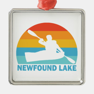 Ornement Carré Argenté Nouveau lac New Hampshire Kayak
