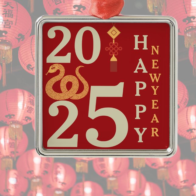 Ornement Carré Argenté Nouvel An Chinois Du Serpent Rouge Moderne 2025 (Créateur téléchargé)