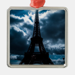 Ornement Carré Argenté Nuit bleue Tour Eiffel