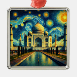Ornement Carré Argenté Nuit étoilée Taj Mahal India
