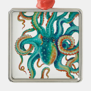 Ornement Carré Argenté Octopus Teal