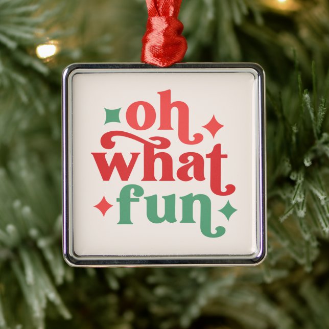 Ornement Carré Argenté Oh What Fun - Festive Holiday Typographie (Arbre)