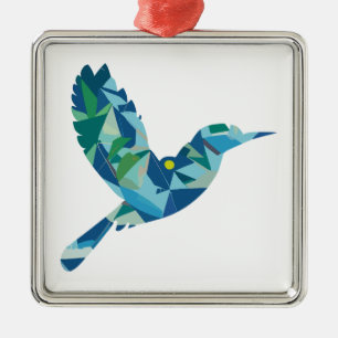 Ornement Carré Argenté Oiseau de couleur géométrique