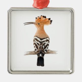 Ornement Carré Argenté Oiseau de Hoopoe