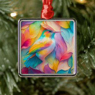 Ornement Carré Argenté Oiseaux Imaginaires Oiseaux de soie