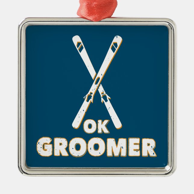 Ornement Carré Argenté Ok Groomer Skis (Devant)