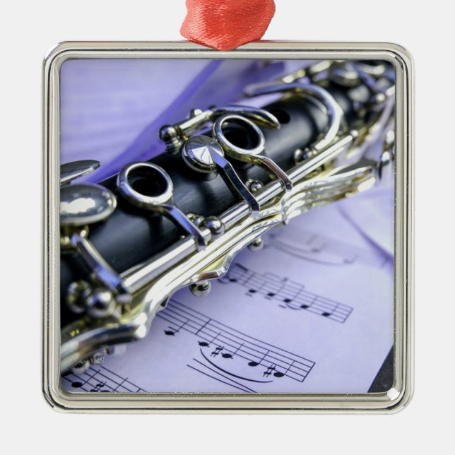 Ornement Carré Argenté Orchestre de musique Clarinet Sheet (Devant)