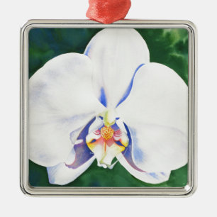 Ornement Carré Argenté Orchidée blanche