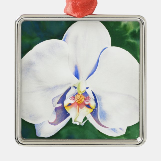 Ornement Carré Argenté Orchidée blanche (Devant)