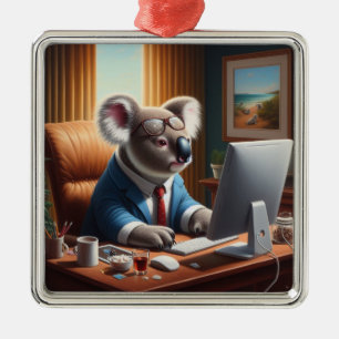 Ornement Carré Argenté Ordinateur Koala