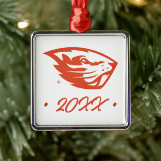 Ornement Carré Argenté Oregon State Beavers | Tête de castor