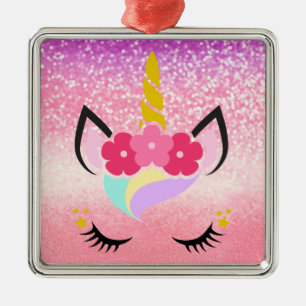 Ornement Carré Argenté Organisation Unicorne Ombre Parties scintillant XM