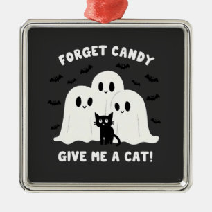 Ornement Carré Argenté Oubliez Le Bonbon Donne-Moi Un Chat Halloween Éffr