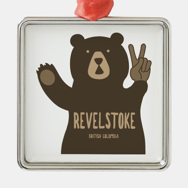 Ornement Carré Argenté Ours de paix Revelstoke Colombie-Britannique (Devant)