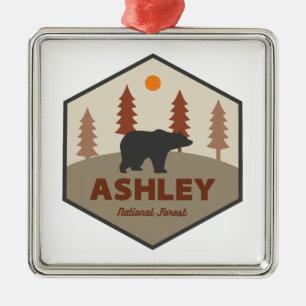 Ornement Carré Argenté Ours forestier national Ashley