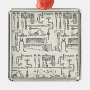 Ornement Carré Argenté Outils Vintages de menuiserie Illustration