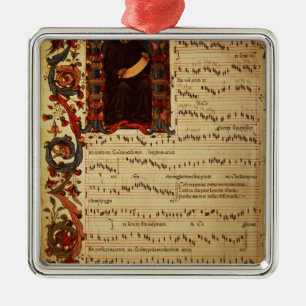 Ornement Carré Argenté Page de notation musicale avec historiated